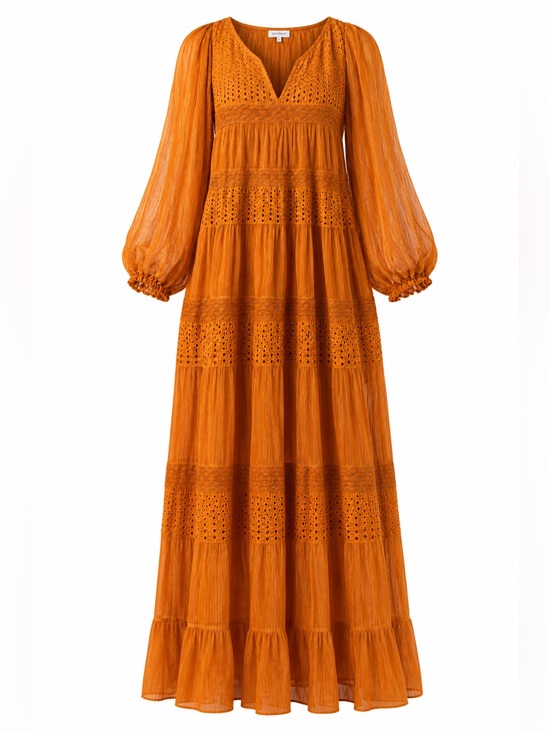 Sundance Dresses & Skirts - Sundance Adore Moi Maxi Dress Large Orange Rust Eyelet Boho Prairie
